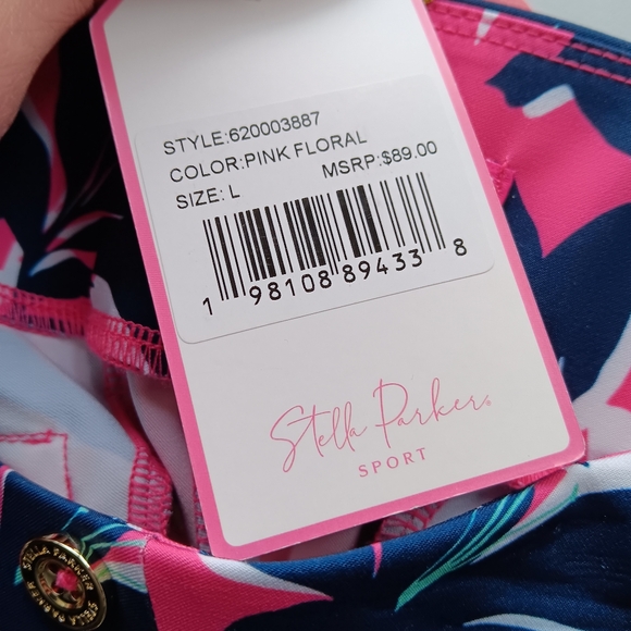 New Stella Parker Sport Floral Pants UPF 50 Tummy Control Pink Navy White Large - Picture 5 of 15